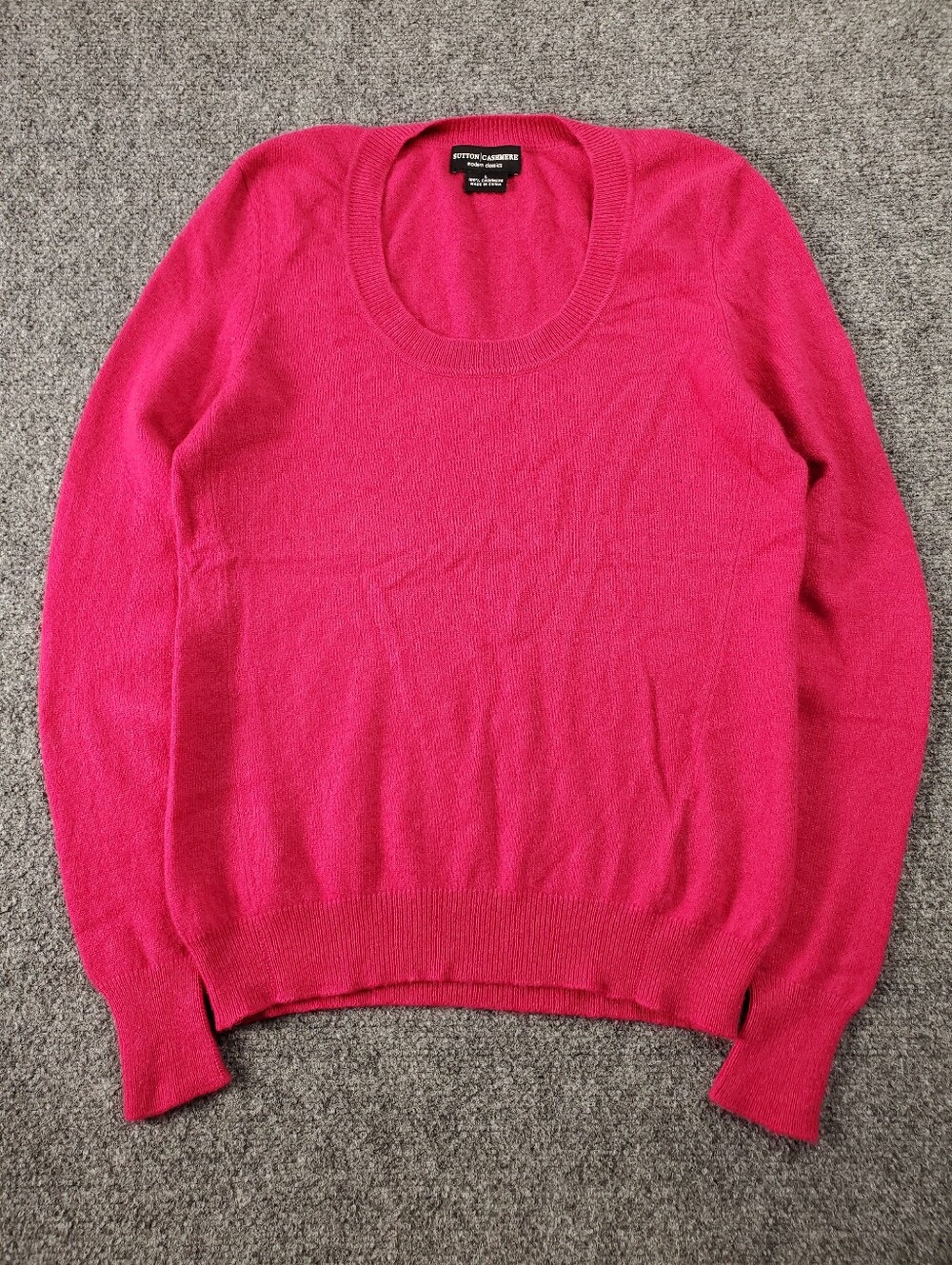 Sutton 100% Cashmere Wool Sweater Womens Large Hot Pink Crewneck Pullover